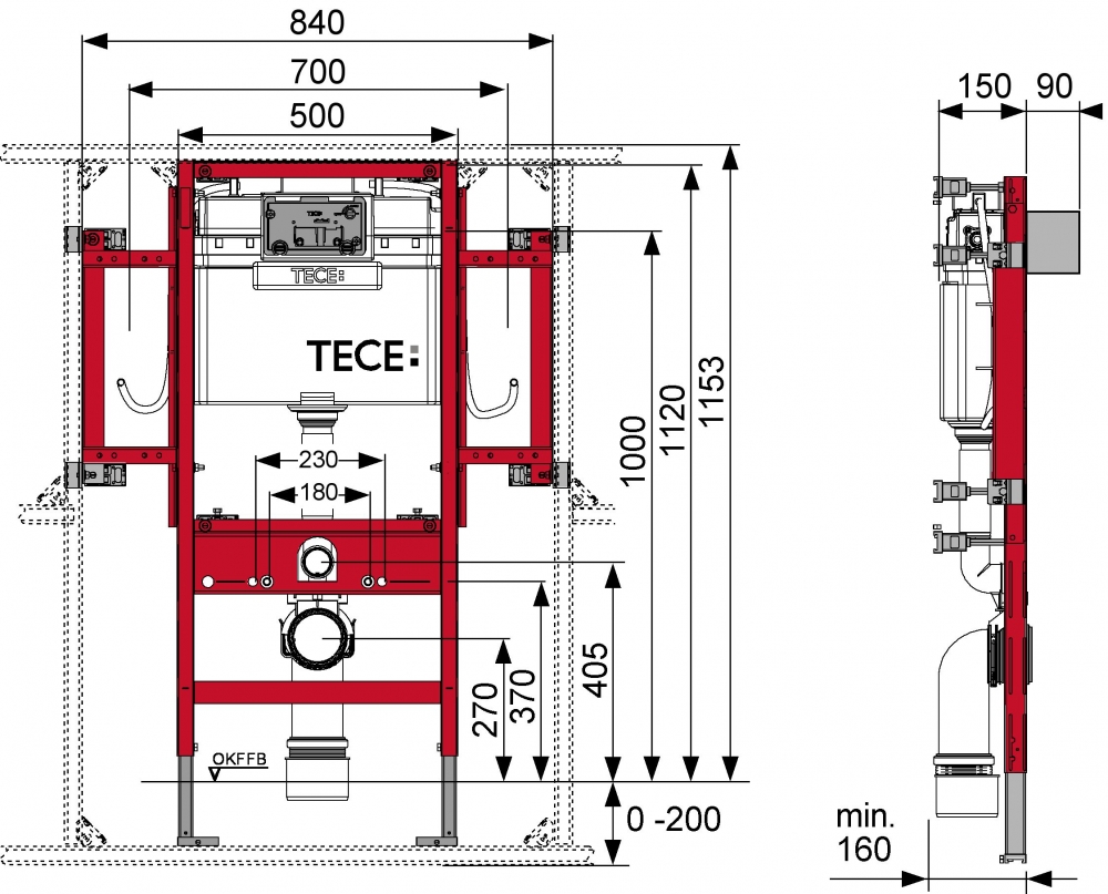 Застенный модуль (h=1120)  для людей с ограниченной подвижностью для установки подвесного унитаза TECE 9300009